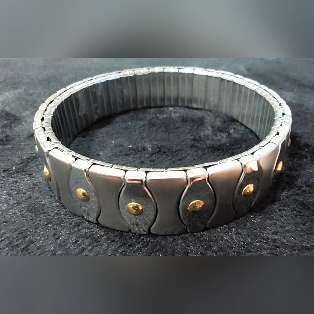Vintage Silver Stainless Steel & 18kt Gold Stretch Bracelet Milor Italy